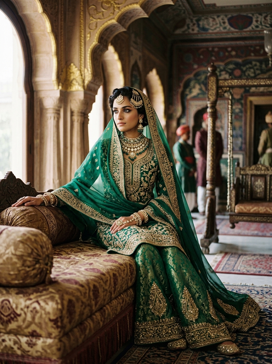 Shahbano Emerald Green Bridal Zari Ensemble thumbnail
