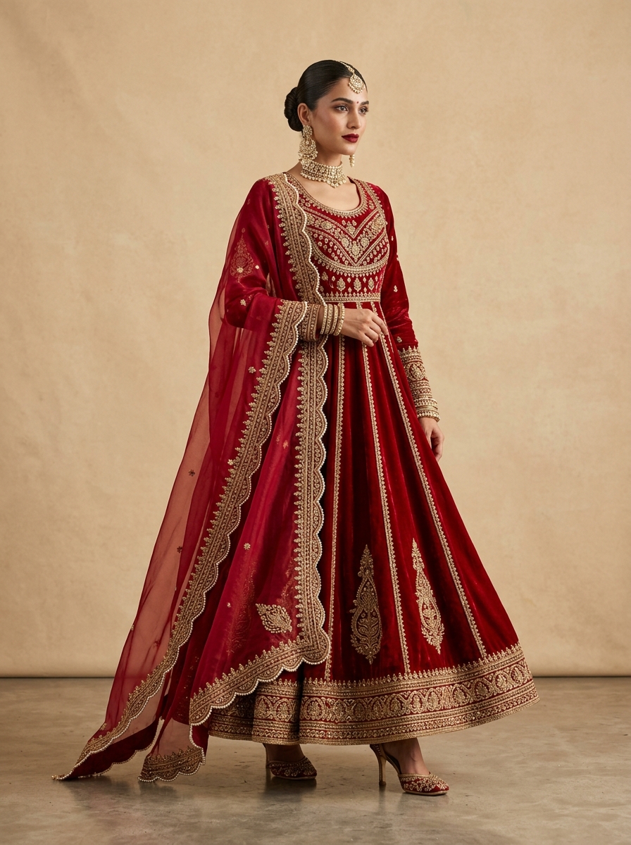 Royal Noor Zardozi Velvet Anarkali Suit Set